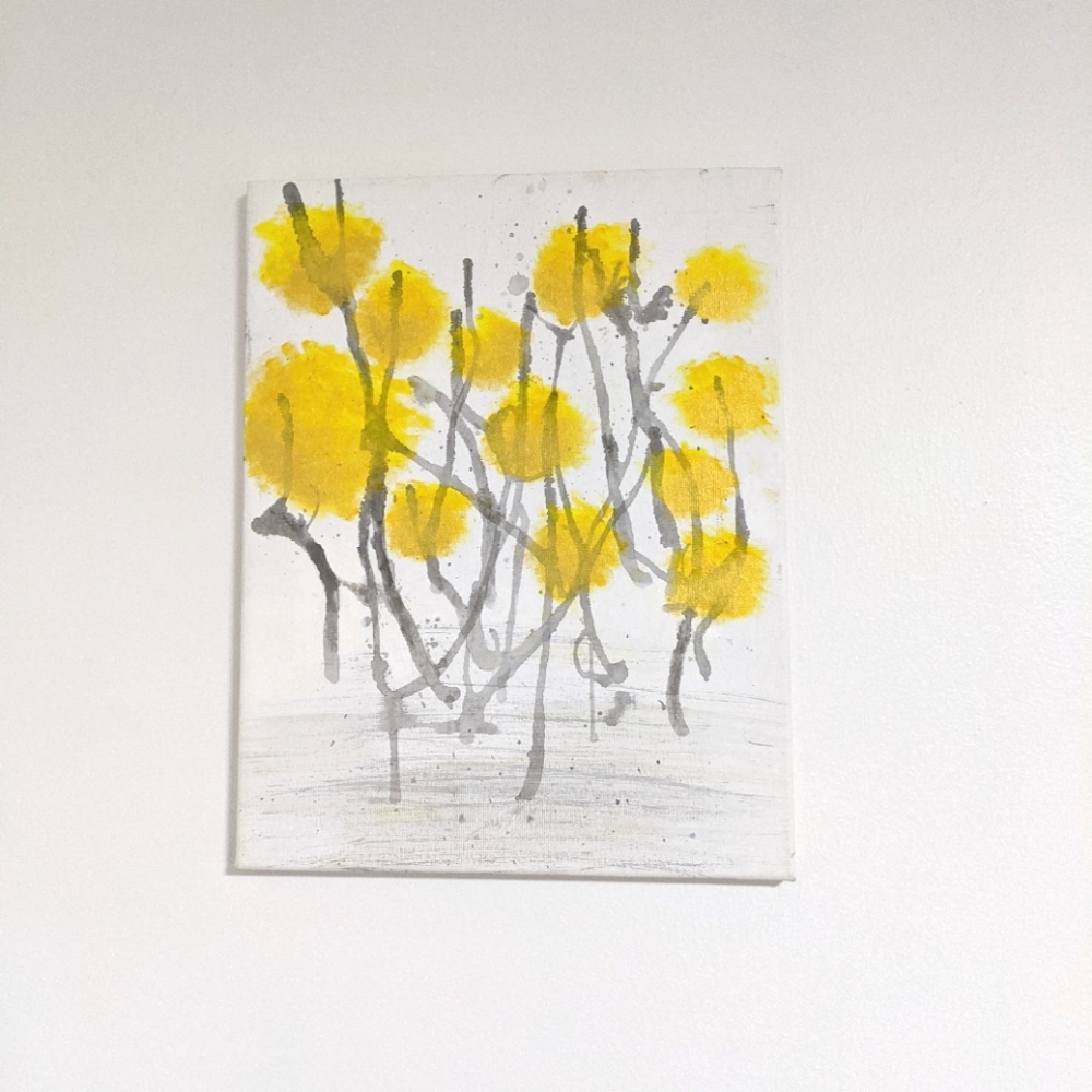 11" x 14" Original Abstract Painted Yellow Flower Canvas Wall Art